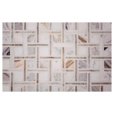 Serena 12x12 White Gray Calacatta Gold, Thassos Mosaic Basketweave Wall and Floor Tile (5 sq ft/case) - 5 Pack