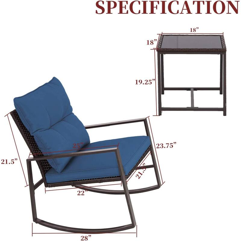 SUNCROWN 3-piece Outdoor Patio Brown/Black Wicker Rocking Chairs Conversation Bistro Set
