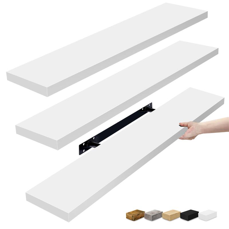 Sorbus Long Floating Shelves Set of 3, Large Faux Wood Wall Mounted Floating Shelves - 35” L x 9” W x 1.5” H - White