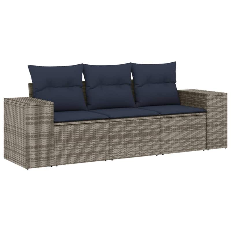 vidaXL 3 Piece Patio Sofa Set with Cushions Grey Poly Rattan - 21.7" x 24.4" x 27.2"