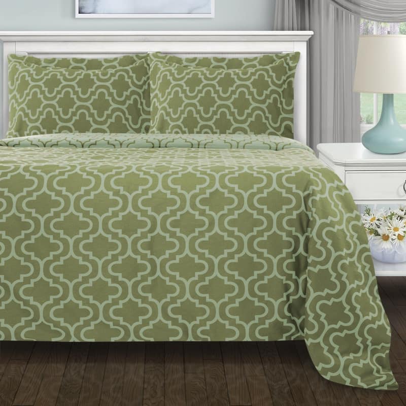 Superior Reversible Brushed Cotton Flannel Trellis Duvet Cover Set - Twin - Sage