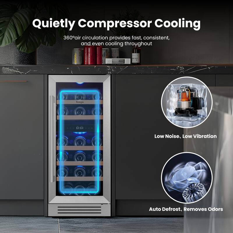 15 Inch Wine/Beverage Refrigerator Cooler 28 Bottles TWO Zones Built-in/Freestanding Wine Rack