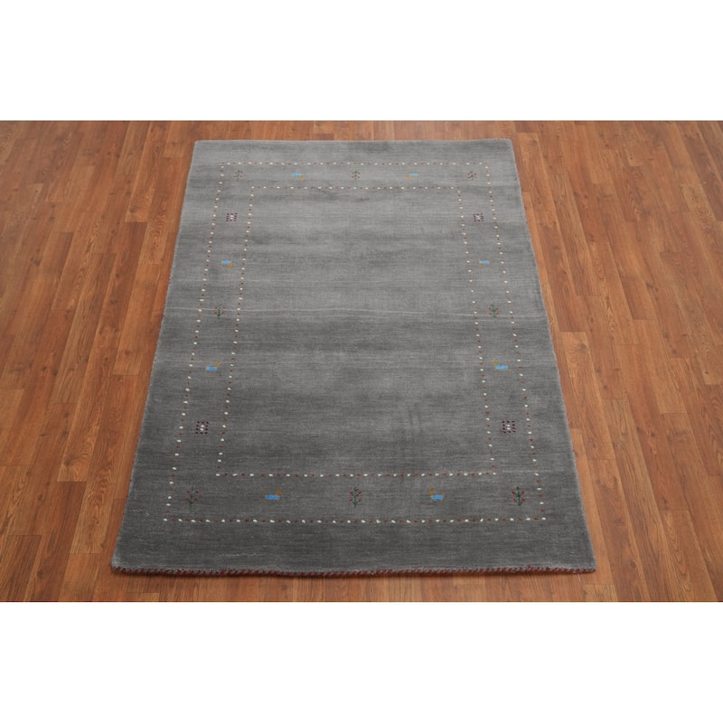 Handmade Gray Gabbeh Oriental Accent Rug Handmade Wool Carpet - 5' 7'' X 4' 1''