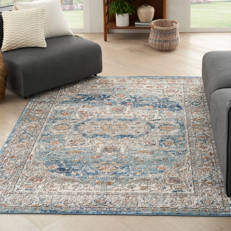 Nourison Concerto Vintage Blue Distressed Medallion Area Rug - 8' 10" x 11' 10" - Ivory Blue