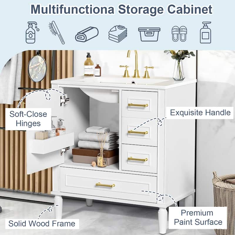 30" Bathroom Vanity with Ceramic Sink,Ample Storage Cabinet for Bathroom