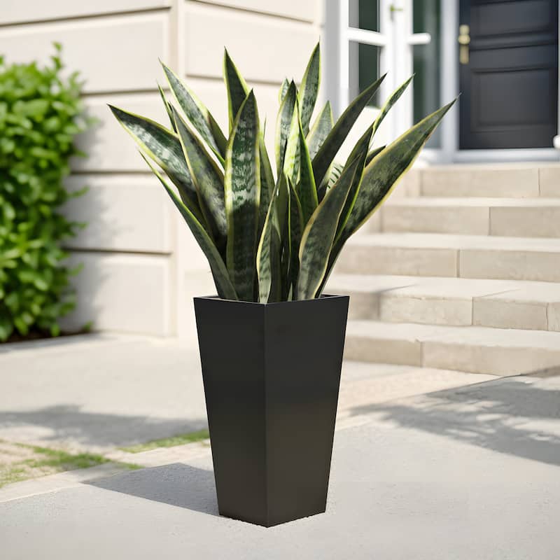 25" H Tall Metal Tapered - Large Outdoor & Indoor Garden Plant Pot with Drainage Hole and Rubber Plug, Stylish Burnished