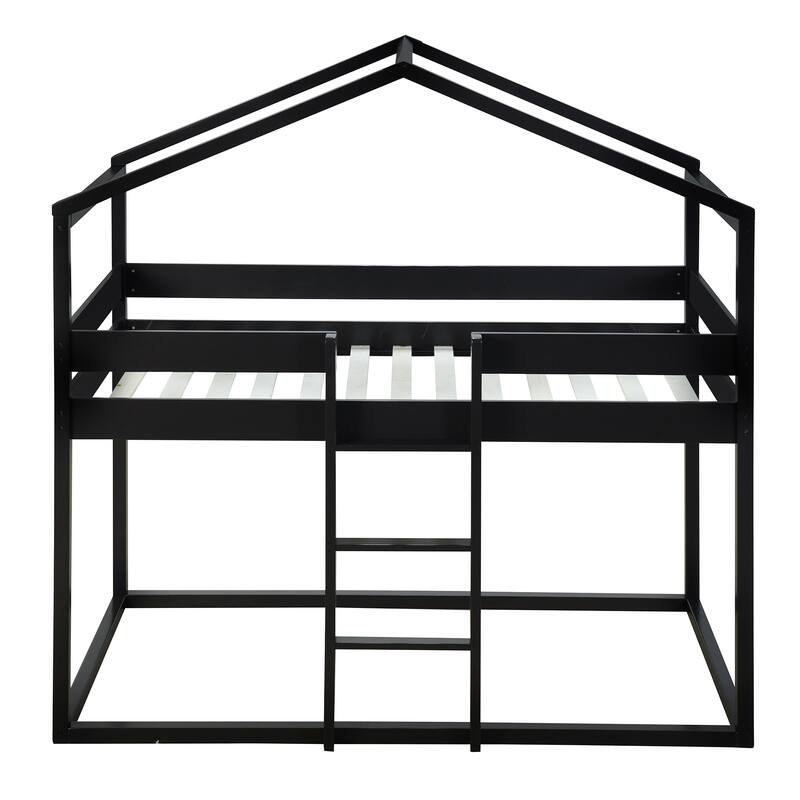 Fairytale House Bed Twin Over Twin Bunk Bed Wood Platform Bed Frame with Ladder Apex Roof Tent for Boys Girls, House-Shaped Bed