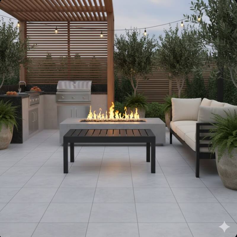 45" Aluminum Coffee Table, Slatted Black Patio Coffee Table