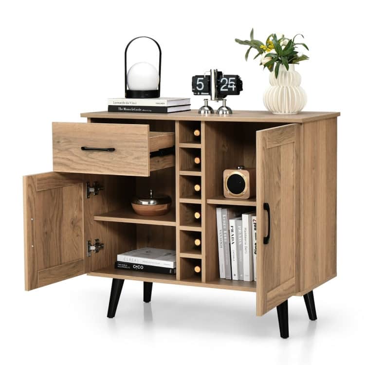 Buffet Sideboard with 6-Bottle Wine Rack Drawer and Adjustable Shelves - 35.5"x 16"x 31"(L x W x H)