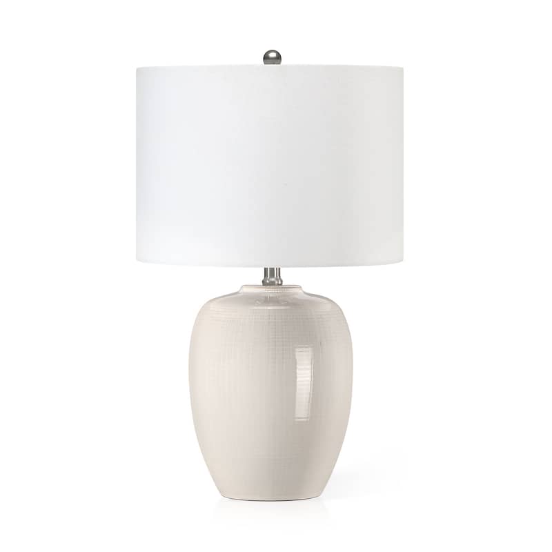 Ivory 3-Way White Ceramic Table Lamp with Drum Shade - 23 in. H