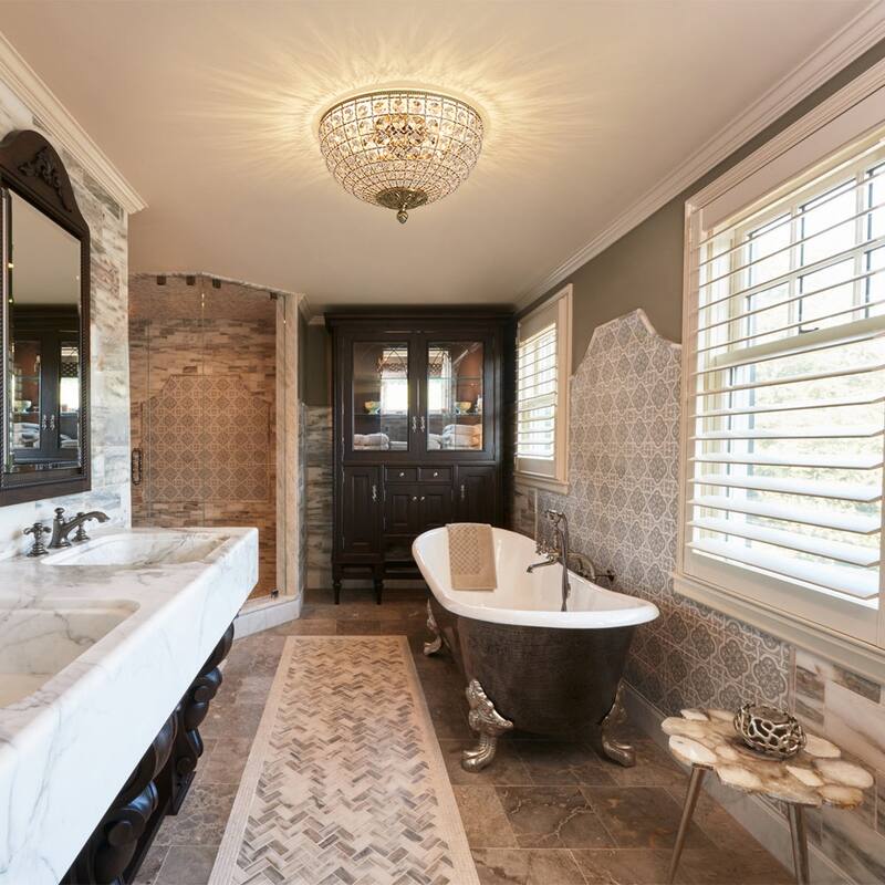 French Farmhouse Glam Crystal Round Flush Mount Ceiling Light