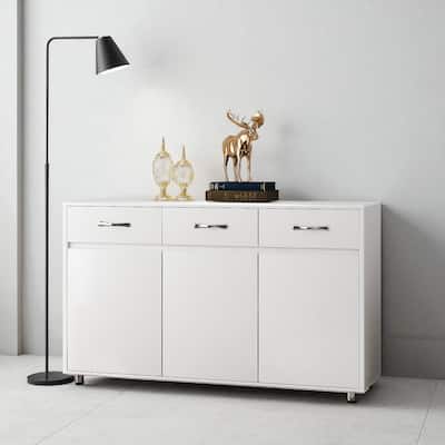 Modern Sideboard Buffet Cabinet with 3 Doors, 3 Drawers, Adjustable Storage Shelves and Steel Tube Legs