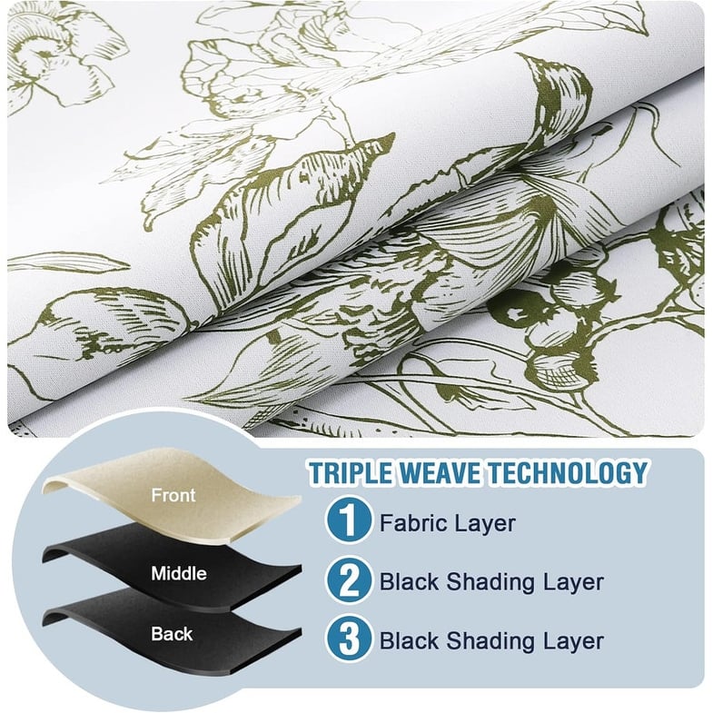 Living Room Camellia Floral Blackout Curtains 96 Inches