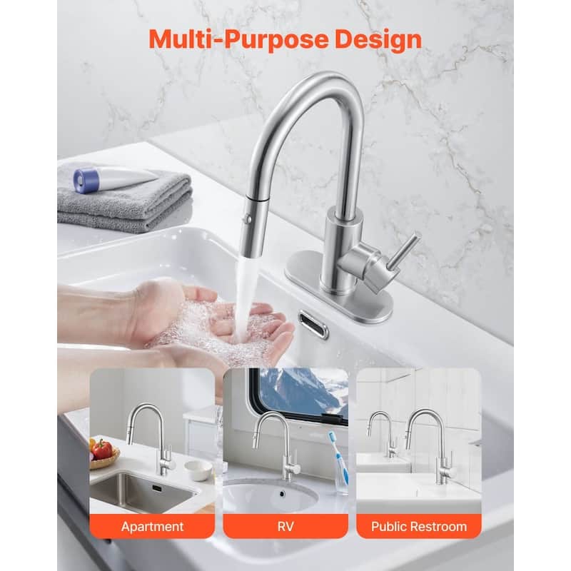 Silver Single-Handle Kitchen Faucet with Pull-Down Sprayer and Dual Mode - 7.48 x 1.89 x 14.17 inch