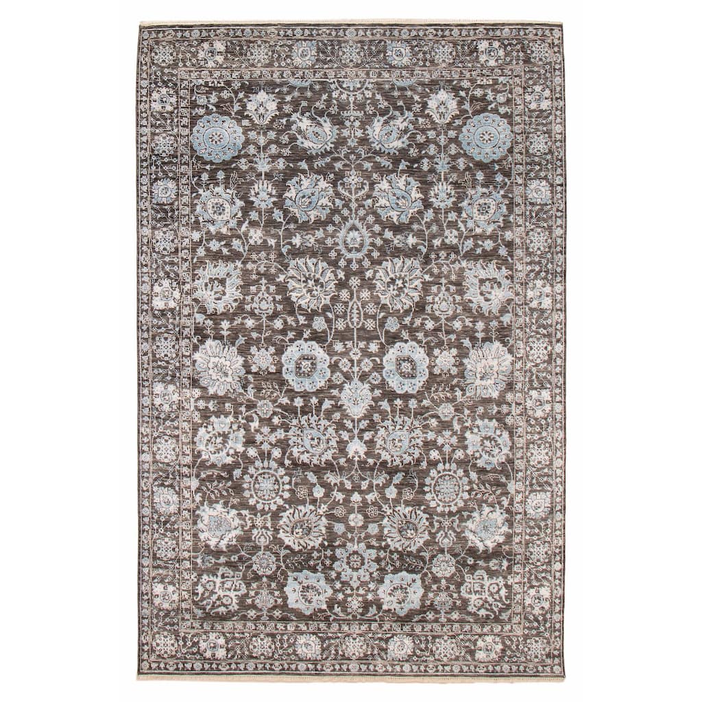 ECARPETGALLERY Hand-knotted Heritage Dark Grey Silk, Wool Rug - 6' x 9' 4"