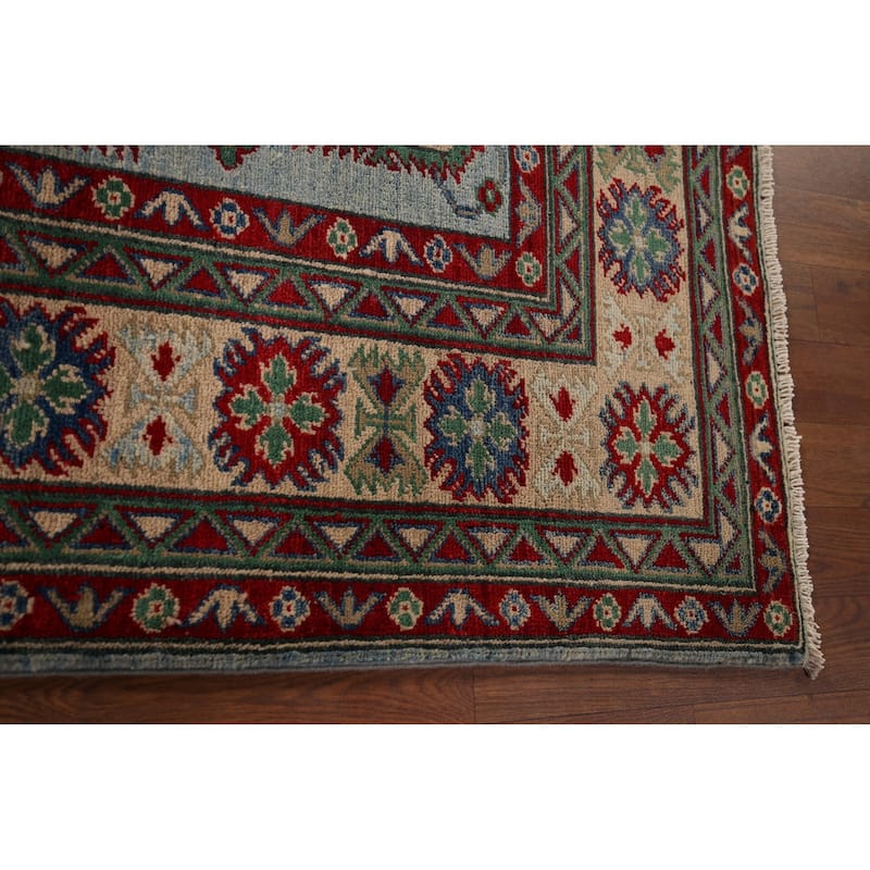 Light Blue Kazak Area Rug Hand-Knotted Dining Room Wool Carpet - 6'7" x 8'7"