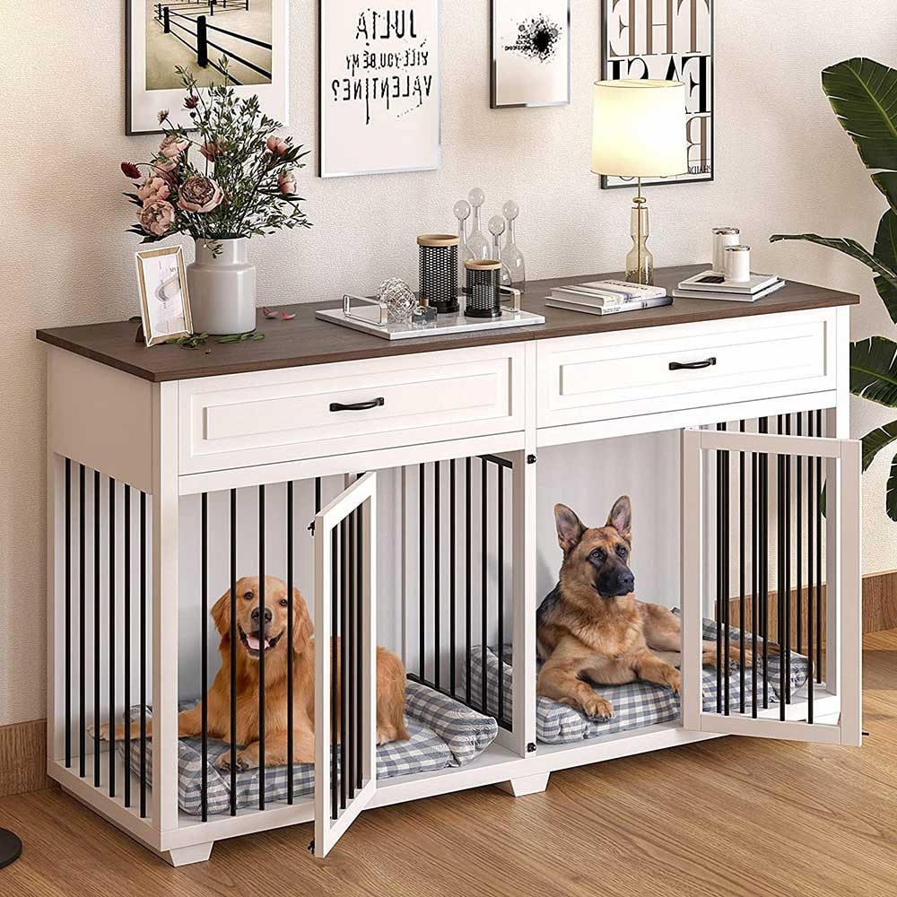 Lovinouse 71 Large Dog Crate Furniture, Wooden Dog Crate Kennel with  Divider (Without Tray) 
