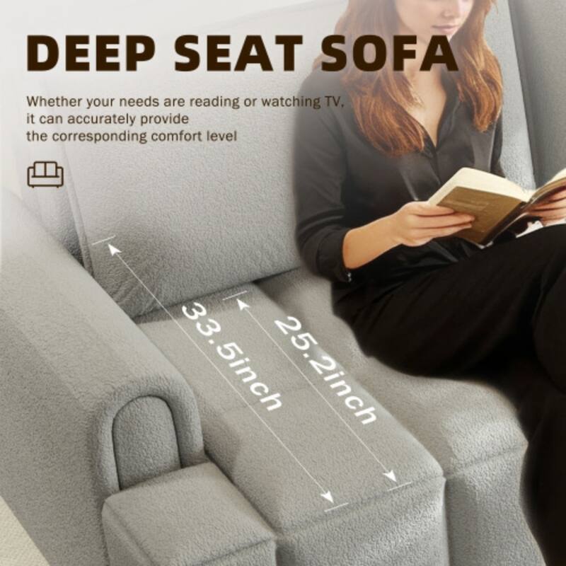 90.2 Inch King 3-in-1 Sleeper Sofa with Seat Storage, Modern 4-Seater Convertible Teddy Fabric Couch