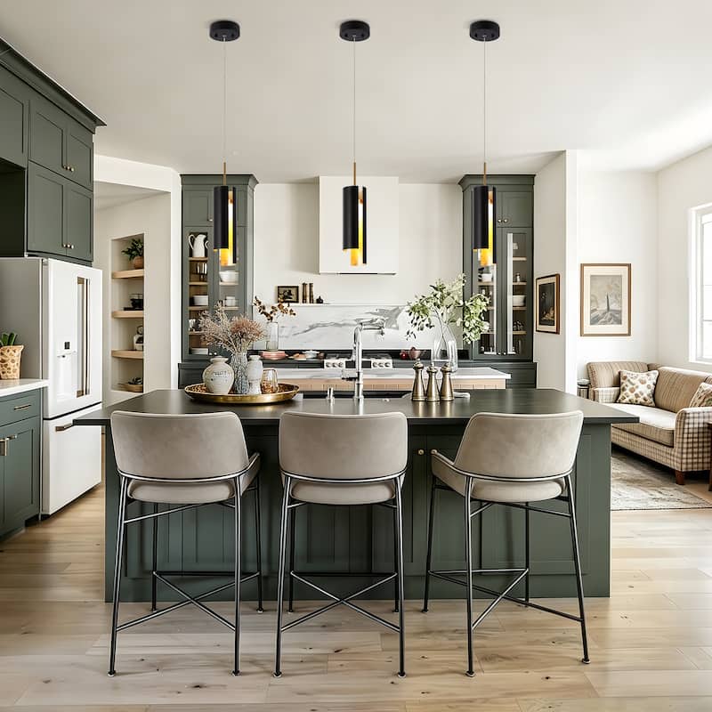 Black White 1-Light Modern Brass Gold LED Pendant Light Fixture for Kitchen Island - 3 x 3 x 14.3