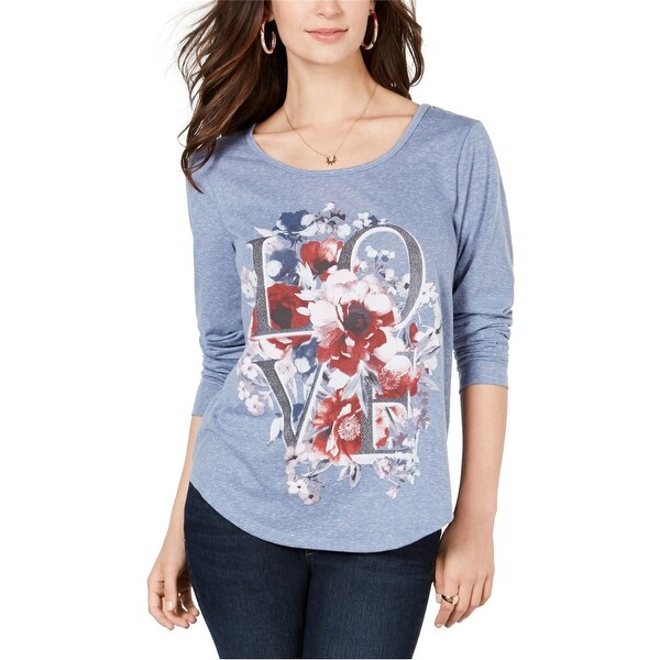 Style & Co. Womens Floral Love Graphic T-Shirt, blue, Medium. Opens flyout.