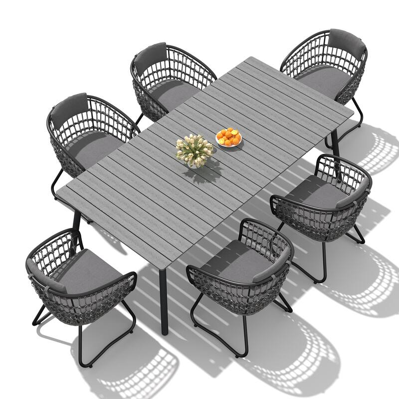 7/9-Piece Patio Dining Set Outdoor Aluminum Dining Table and PE Rattan Wicker Dining Chairs