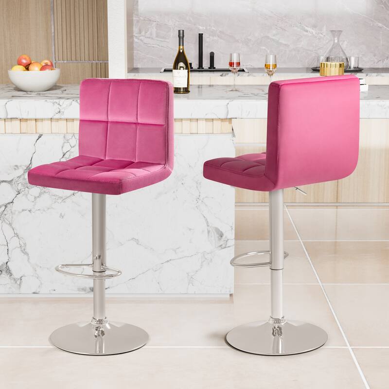 Furniwell Bar Stools Velvet Height Adjustable Swivel Counter Stools with Back - N/A - Pink