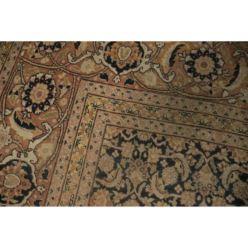 Hand Knotted Oriental 100% Wool Carpet Traditional Floral Navy Blue & Blues Tabriz (Haj Jalili) Area Rug - 12' 11'' X 9' 4''