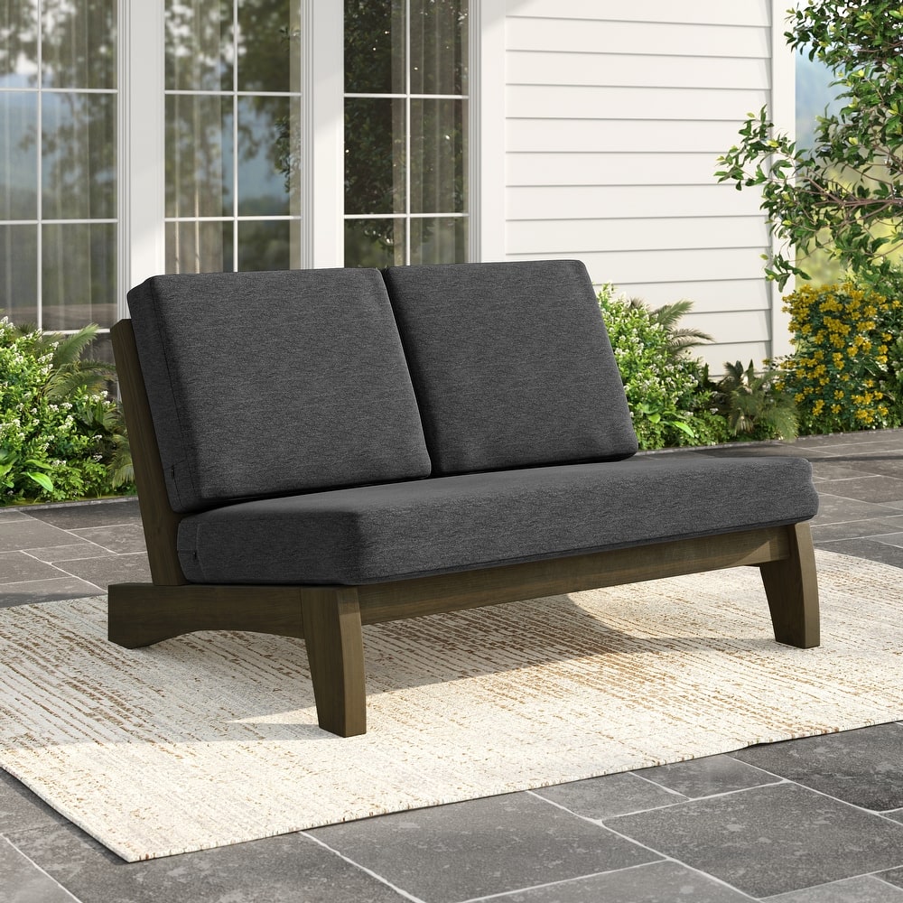 Outdoor Teak Wood Patio Loveseat with Cushions