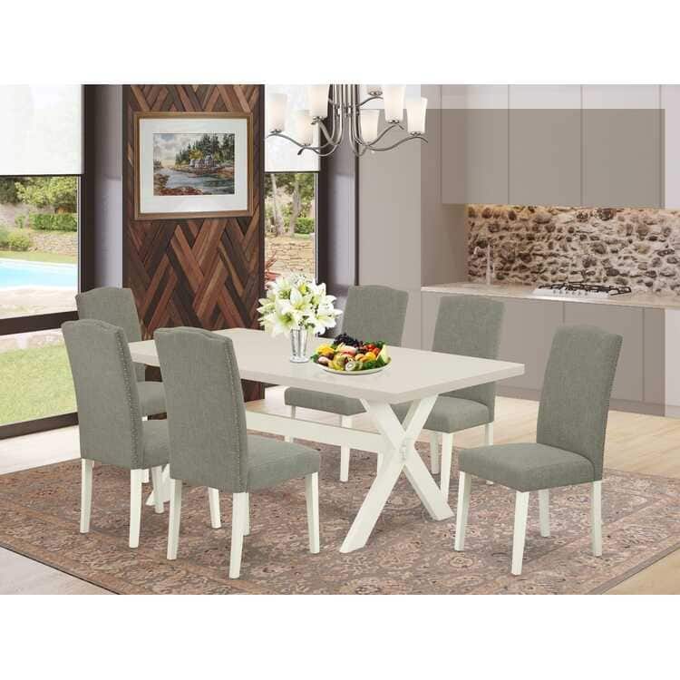 7-Piece Kitchen Dining Set - Rectangular Table with 6 Parson Chairs - Modern Dining Room Furniture - 72