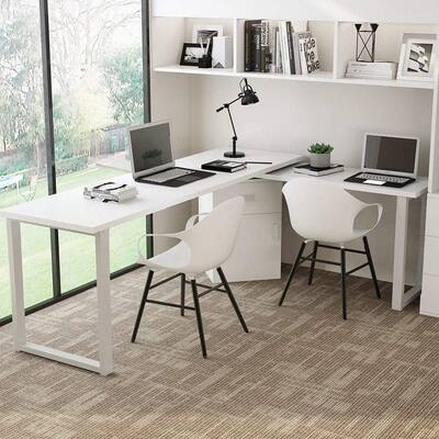Rotating L-Shaped Computer Desk, 55 Inches Modern Corner Computer Desk