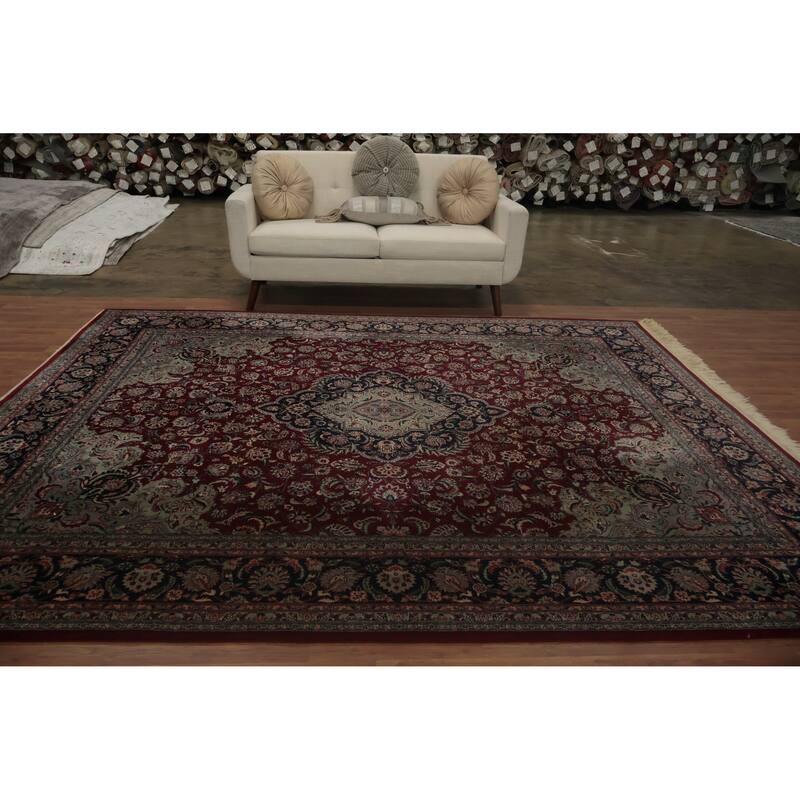Hand Knotted Oriental 100% Wool Carpet Traditional Floral Red Kashan Area Rug - 10' 0'' X 8' 2''