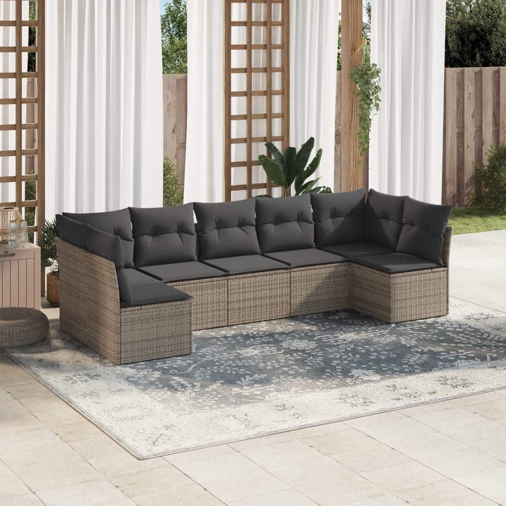 vidaXL Garden Sofa Set Grey Poly Rattan Large Modular Outdoor Sofa Set - 24.4 x 24.4 x 27.2