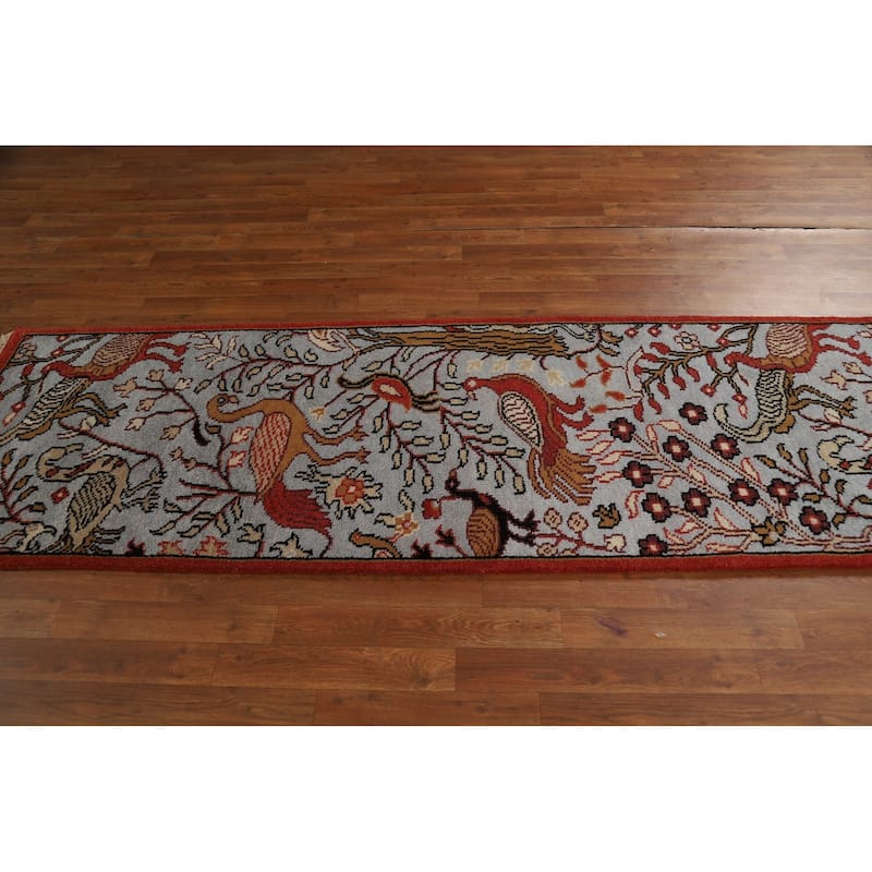 Animals Pictorial Ziegler Indian Runner Rug Hand-Knotted Wool Carpet - 2'7"x 8'0"