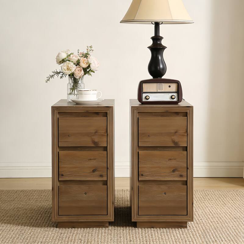 Rustic 3-Drawer Solid Wood Nightstand, Fully Assembled, 23.62"H