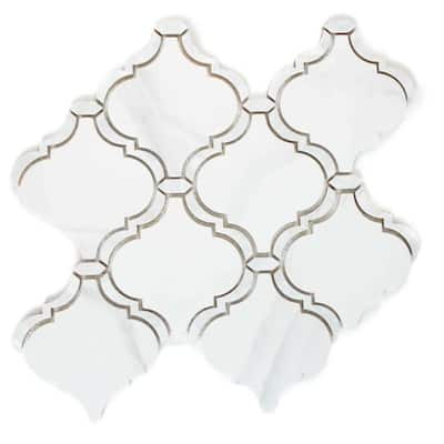 The Tile Life Tahitian Pearl 14x14.5 White Satin Glass Arabesque Mosaic Wall & Backsplash Tile