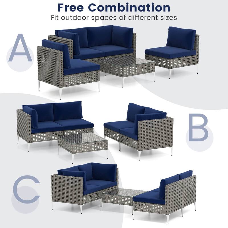 Costway 5 PCS Outdoor Furniture Set with Seat & Back Cushions Tempered - Navy - See Details