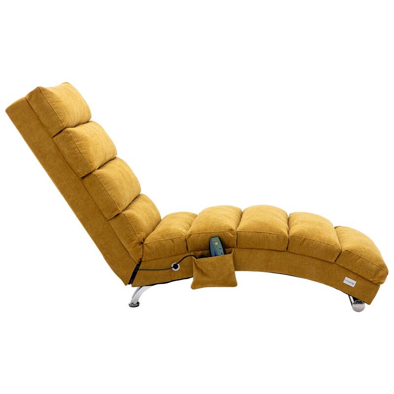 Mustard 21.65" High Back Upholstered Chaise Lounge Chair with Massage