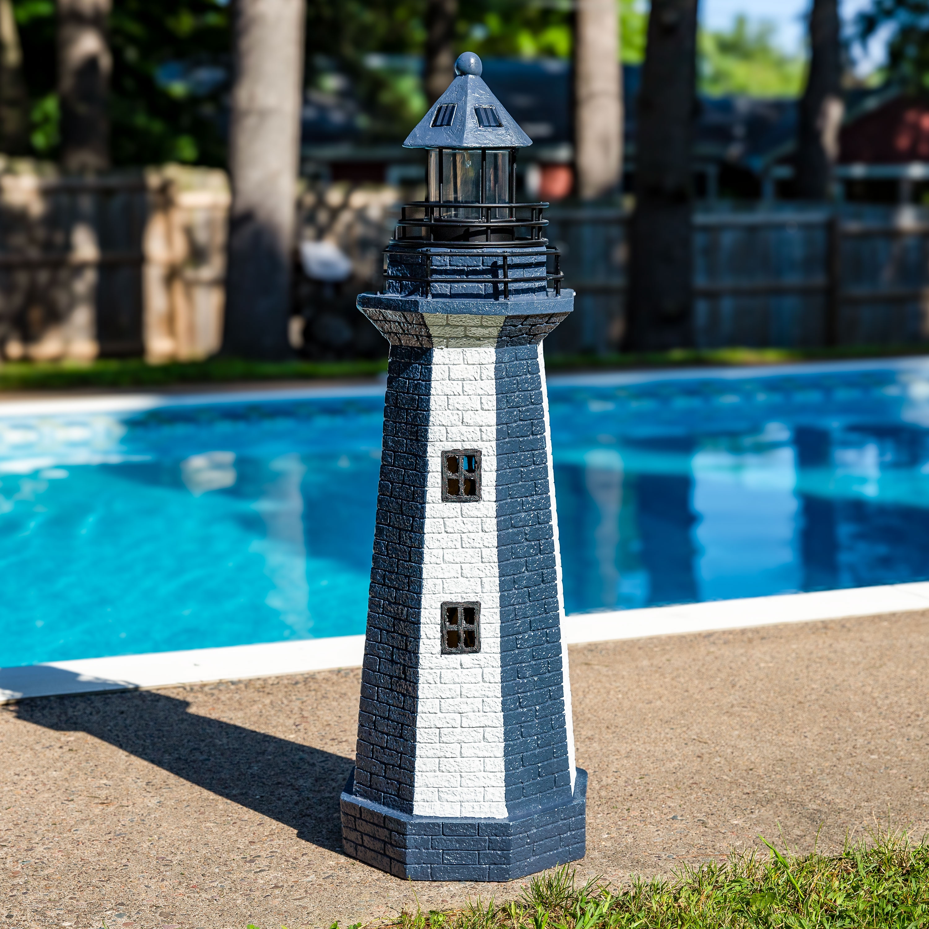 Sunnydaze Solar Striped LED Lighthouse Outdoor Decor - 36