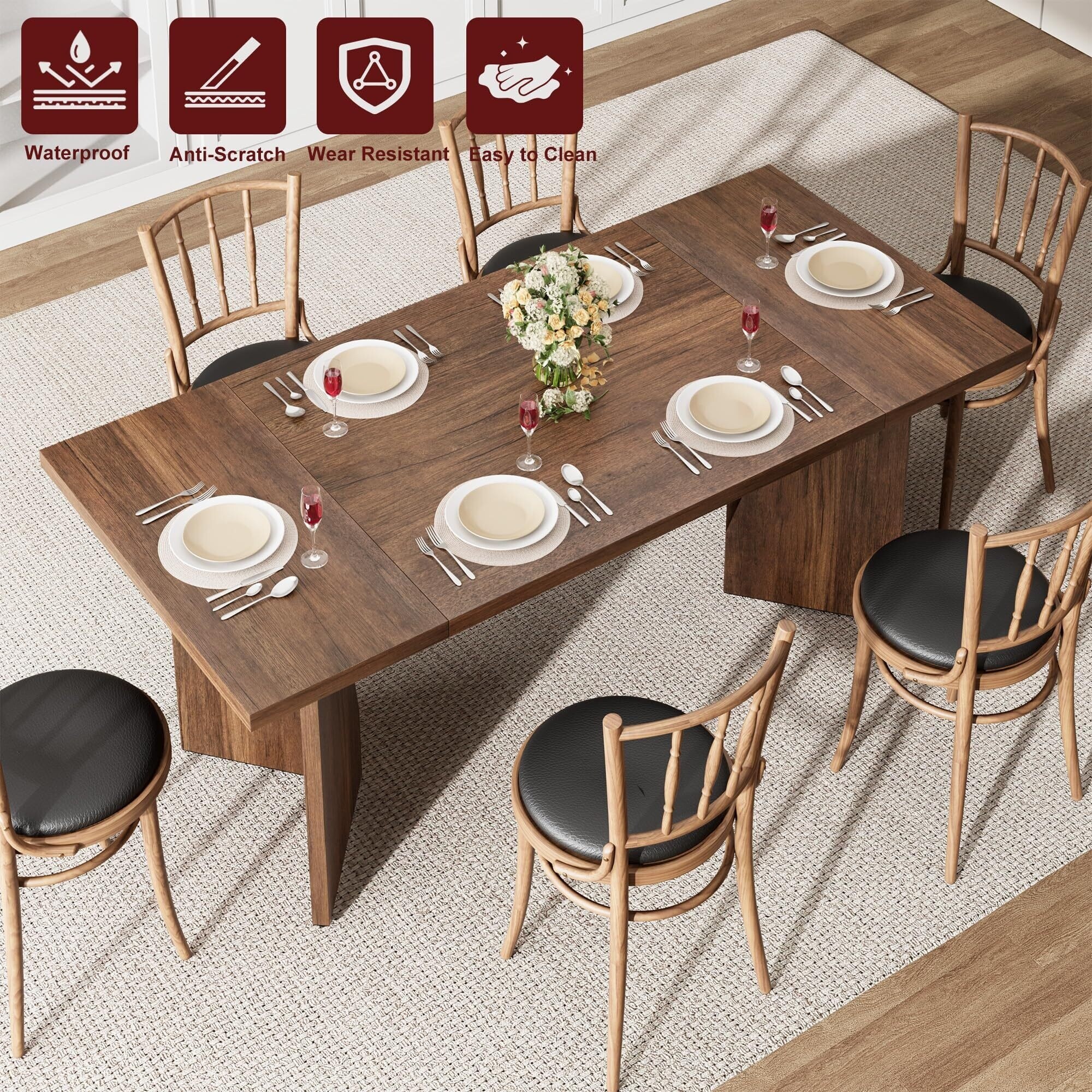 70.9'' Dining Table for 6, with Sturdy Frame and V Leg - Overstock