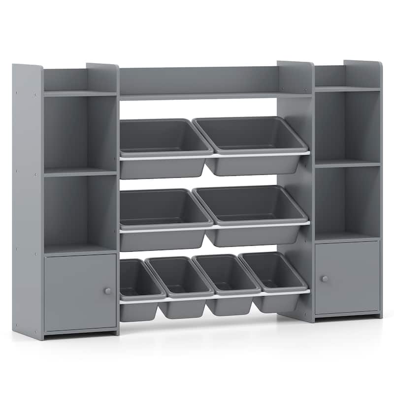 56" Kids Storage Shelf with 8 Removable Bins Rounded and Corners Anti-Tip Design - 56" x 12" x 39"