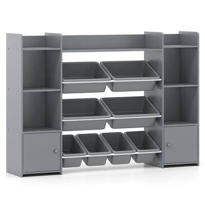 56" Kids Storage Shelf with 8 Removable Bins Rounded and Corners Anti-Tip Design - 56" x 12" x 39"