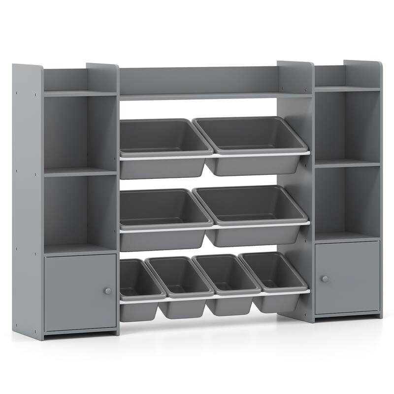 56" Kids Storage Shelf with 8 Removable Bins Rounded and Corners Anti-Tip Design - 56" x 12" x 39"