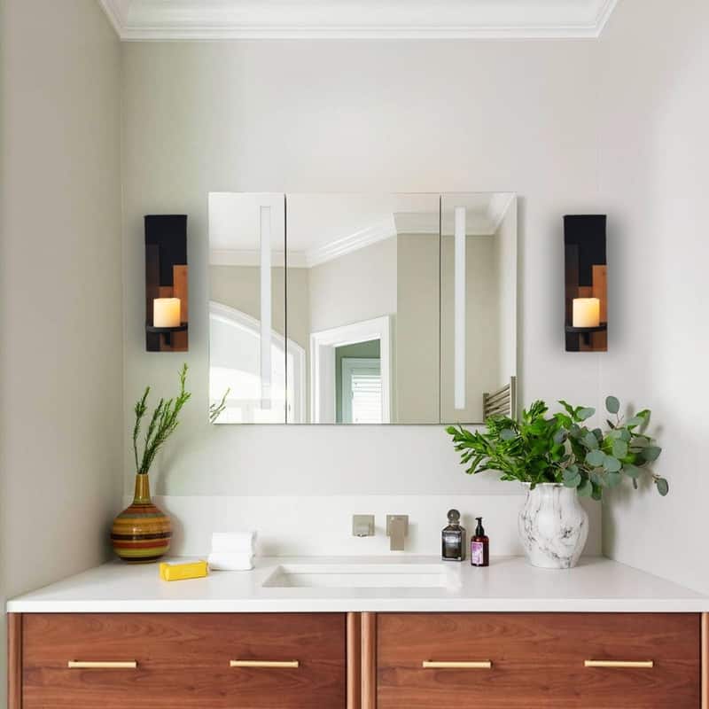 2 Pack wall sconces wooden/Black candle holders wood pillar candle