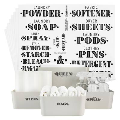 138 Laundry Room Labels for Glass Jars and Containers, Preprinted Bold Stickers