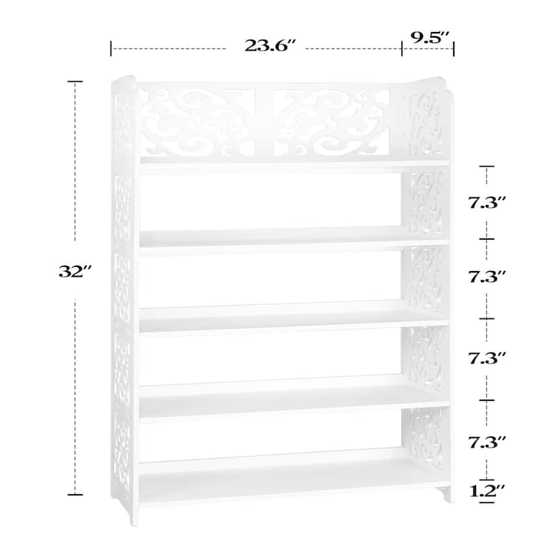 HELLO LAURA Versatile 5-Tier Wood-Plastic Shoe Rack Shoes Tower 15 of pairs of shoe White Finish