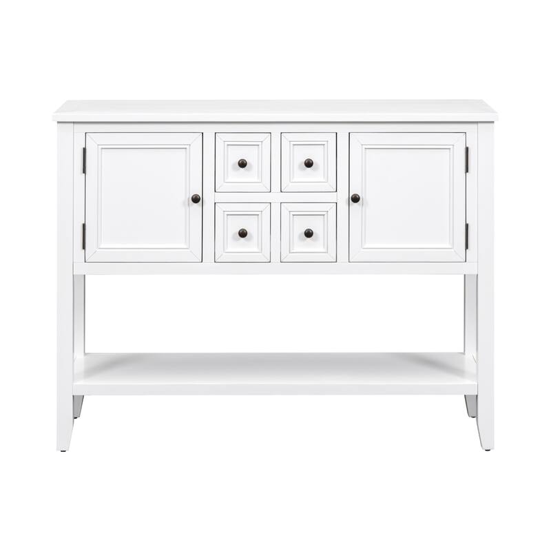 Ample Storage Vintage Console Table with Four Small Drawers and Bottom Shelf for Living Rooms, Entrances and Kitchens