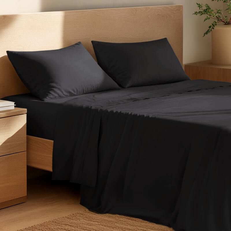 Bare Home Organic Cotton Sheet Set - Crisp Percale Weave - Twin XL - Black