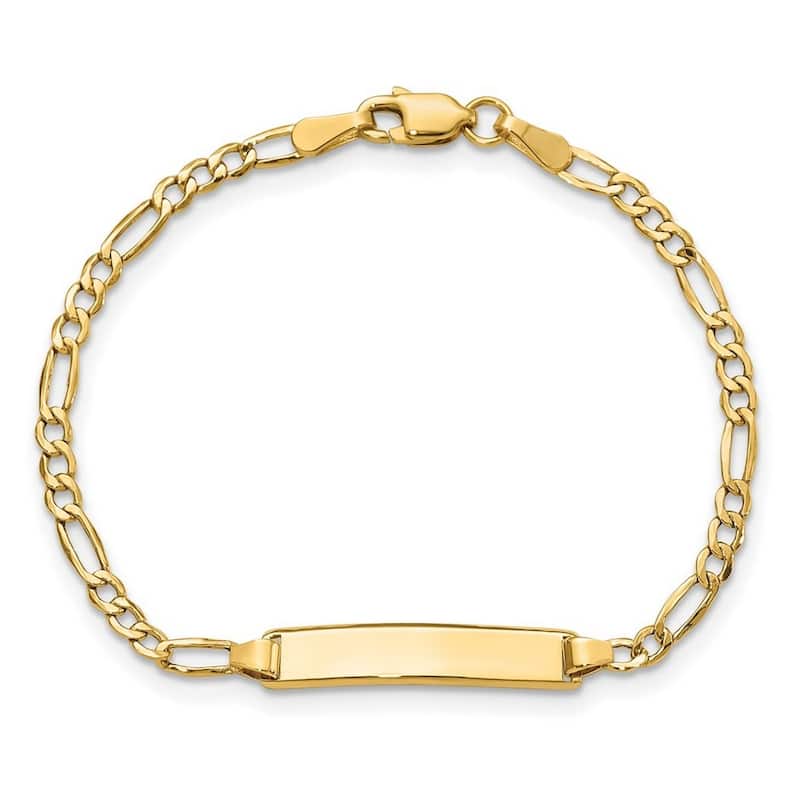 Curata 10k Yellow Gold 4.44mm Engravable Semi solid Figaro Link ID Bracelet - 7" or 8"