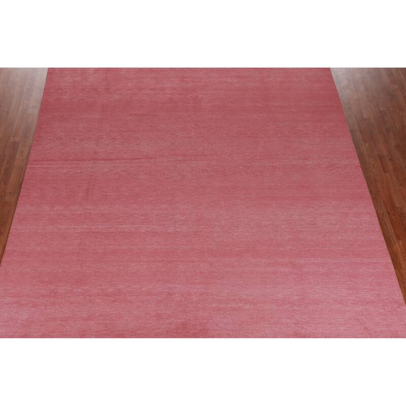 Hand Knotted Oriental 100% Wool Carpet Modern Solid Coral Gabbeh Area Rug - 12' 8'' X 9' 2''
