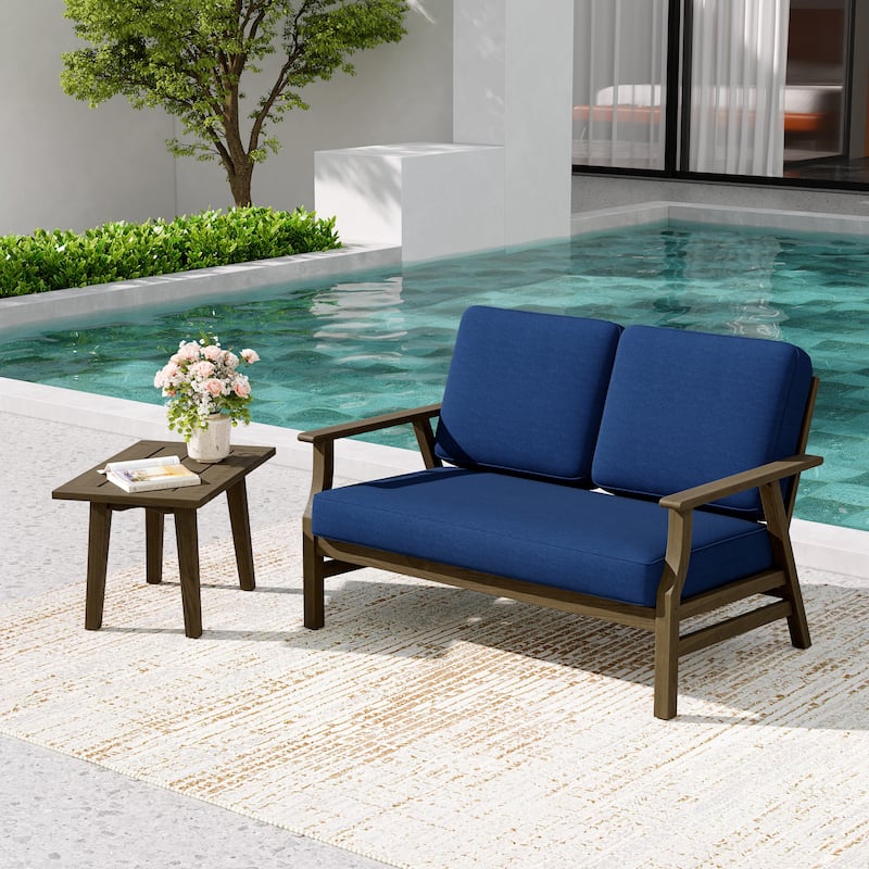 2-Piece Teak Outdoor Loveseat Set with Table.